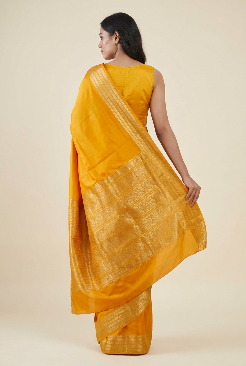 Bright Yellow Crape Saree | Silk Studio Collection