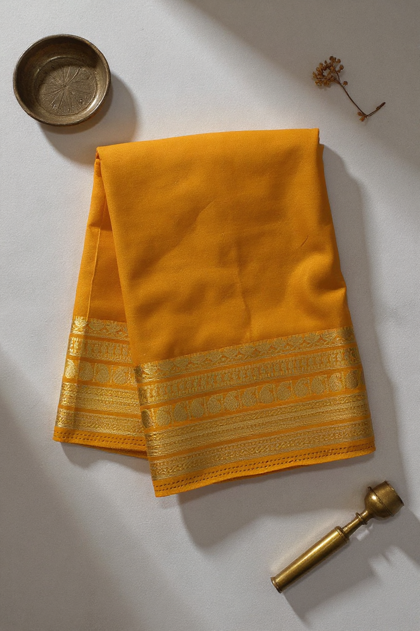 Bright Yellow Crape Saree | Silk Studio Collection