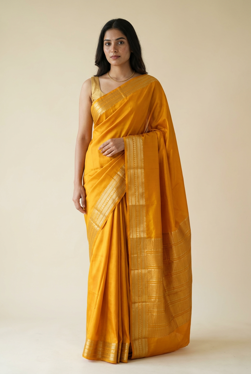 Bright Yellow Crape Saree | Silk Studio Collection