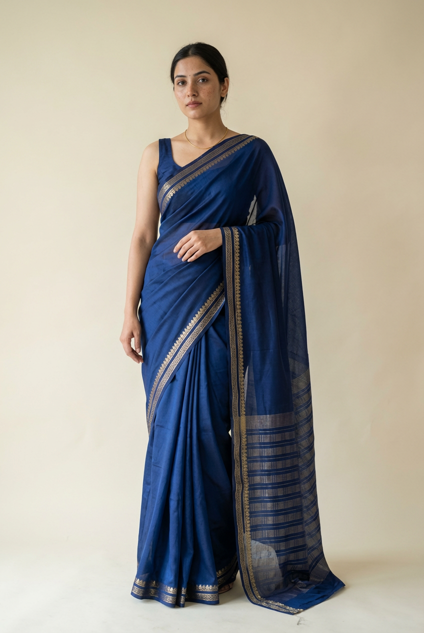 Elegant Blue Solid Crape Saree by Silk Studio