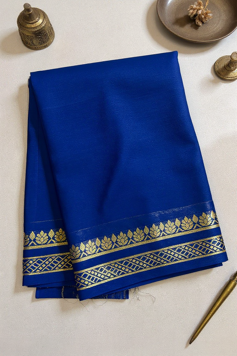 Elegant Blue Solid Crape Saree by Silk Studio