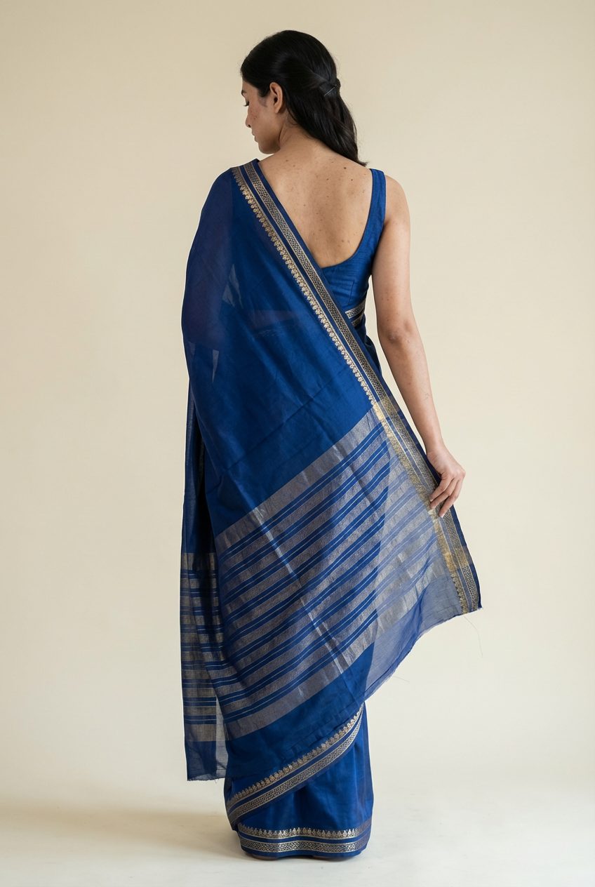 Elegant Blue Solid Crape Saree by Silk Studio