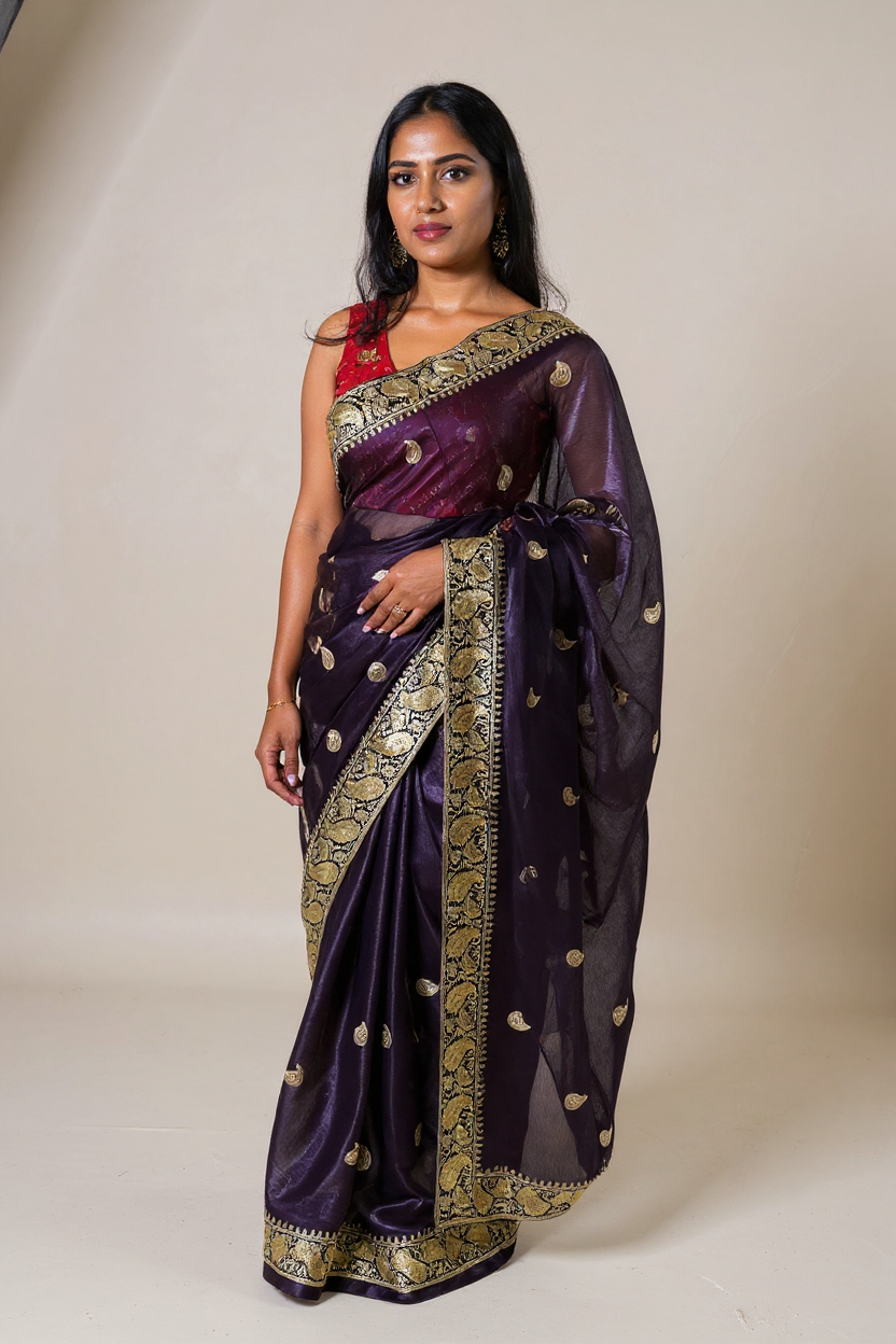Fancy Navy Blue Saree with Rich Gold Woven Border
