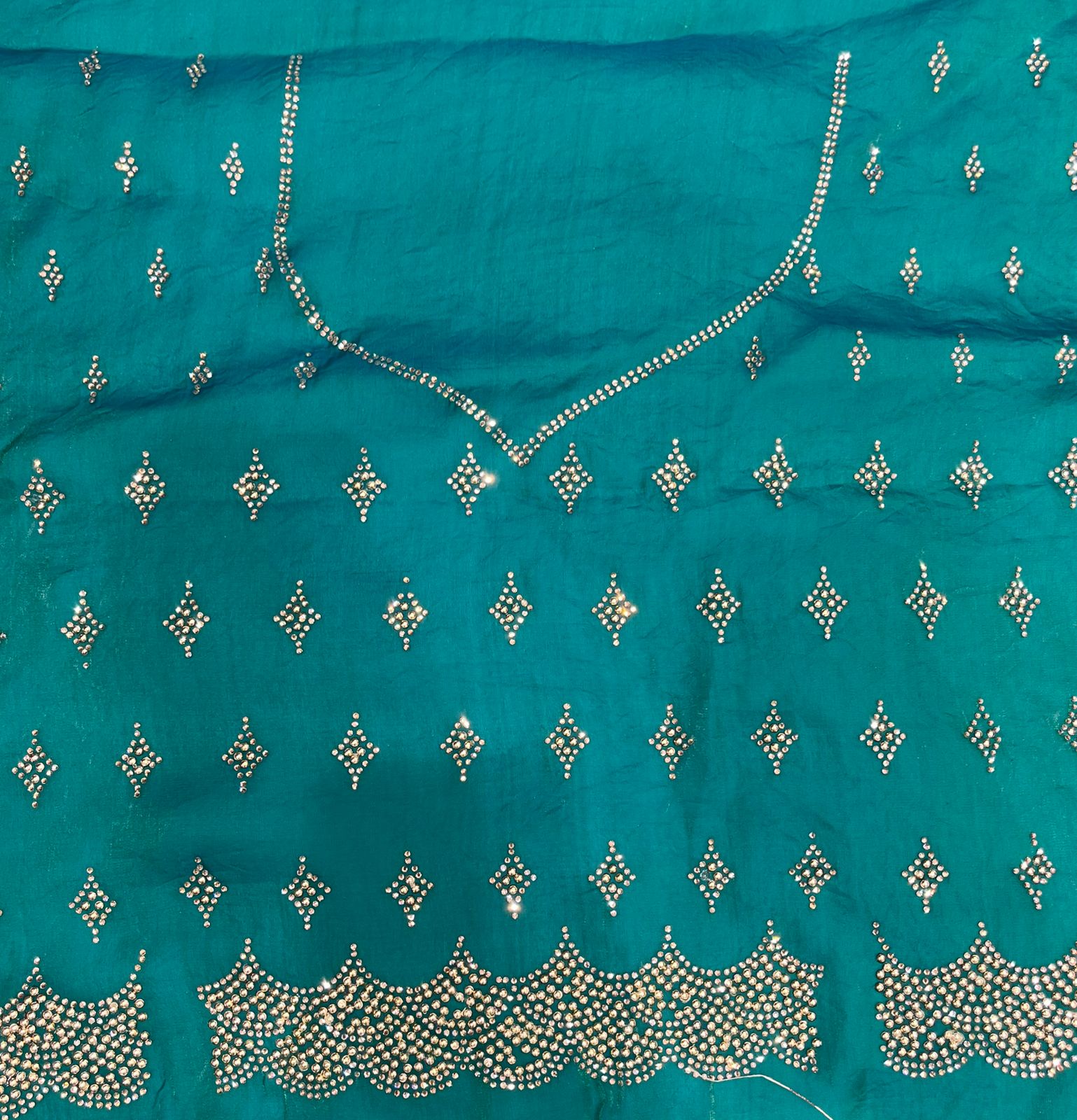 Fancy Rama Green Saree with Elegant Gold Lace Border