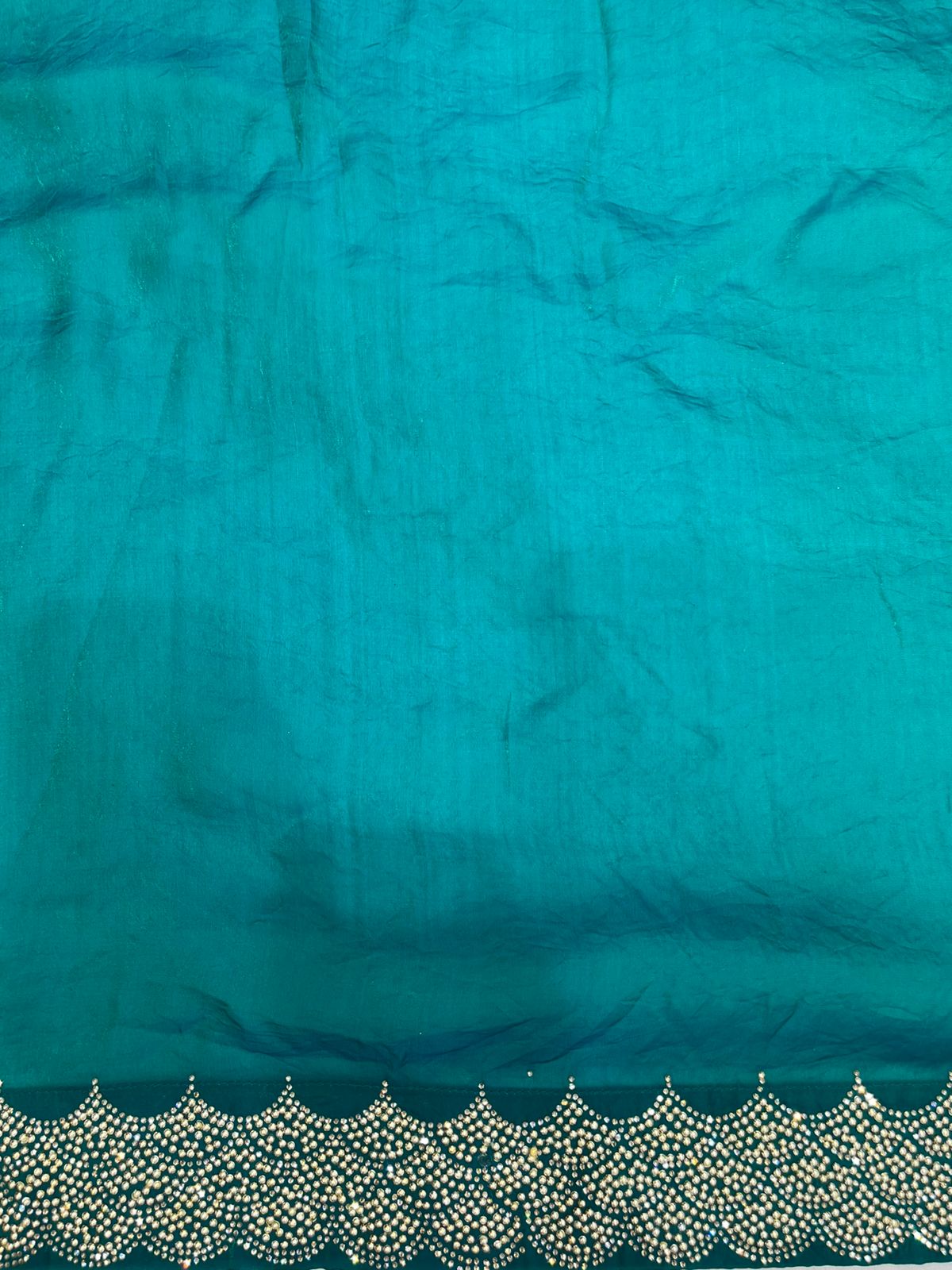 Fancy Rama Green Saree with Elegant Gold Lace Border