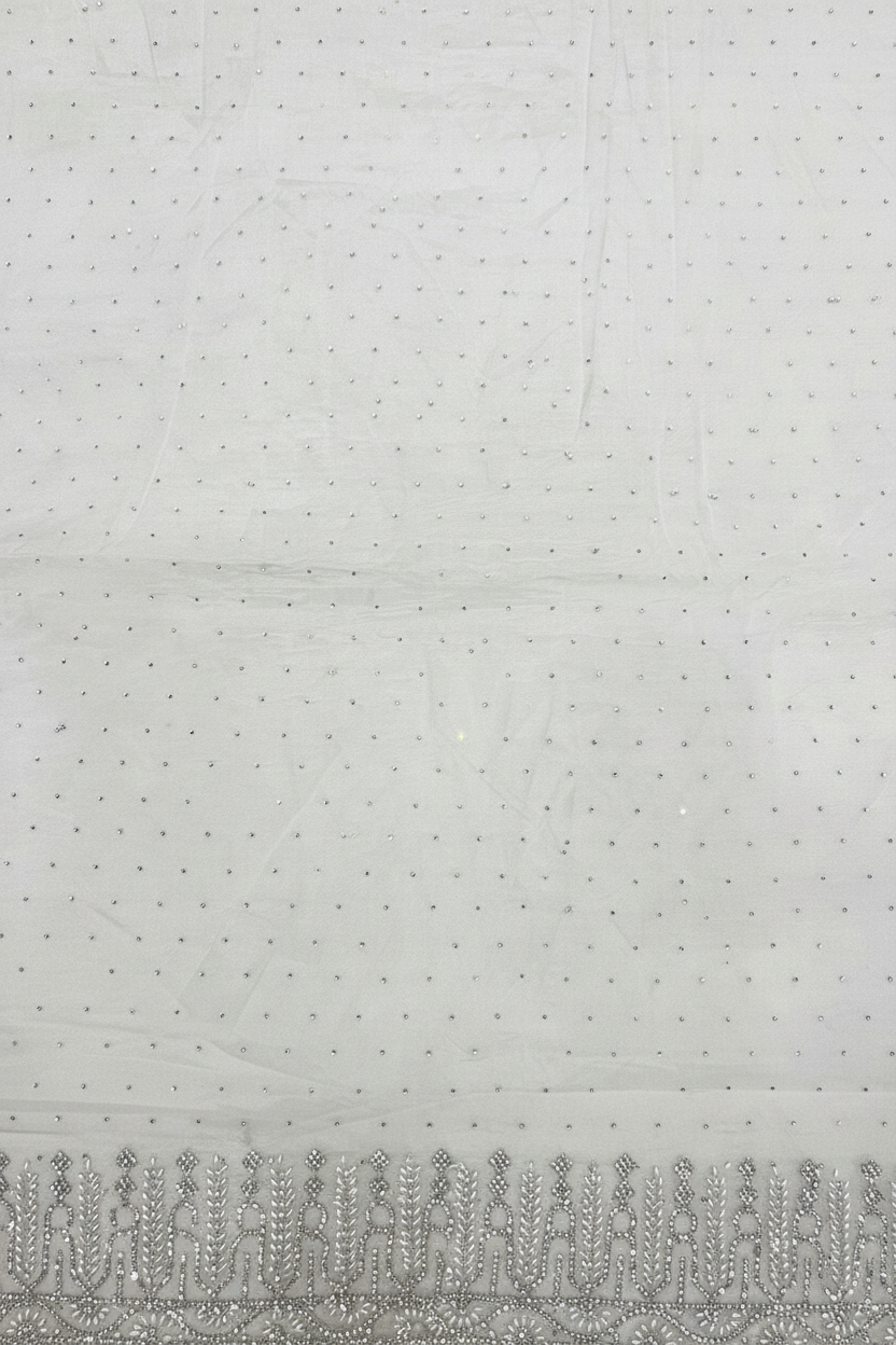 Fancy White Digital Printed Saree with Elegant Silver Border