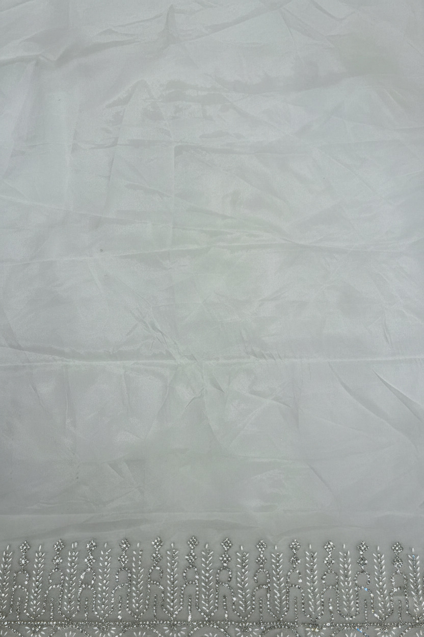 Fancy White Digital Printed Saree with Elegant Silver Border