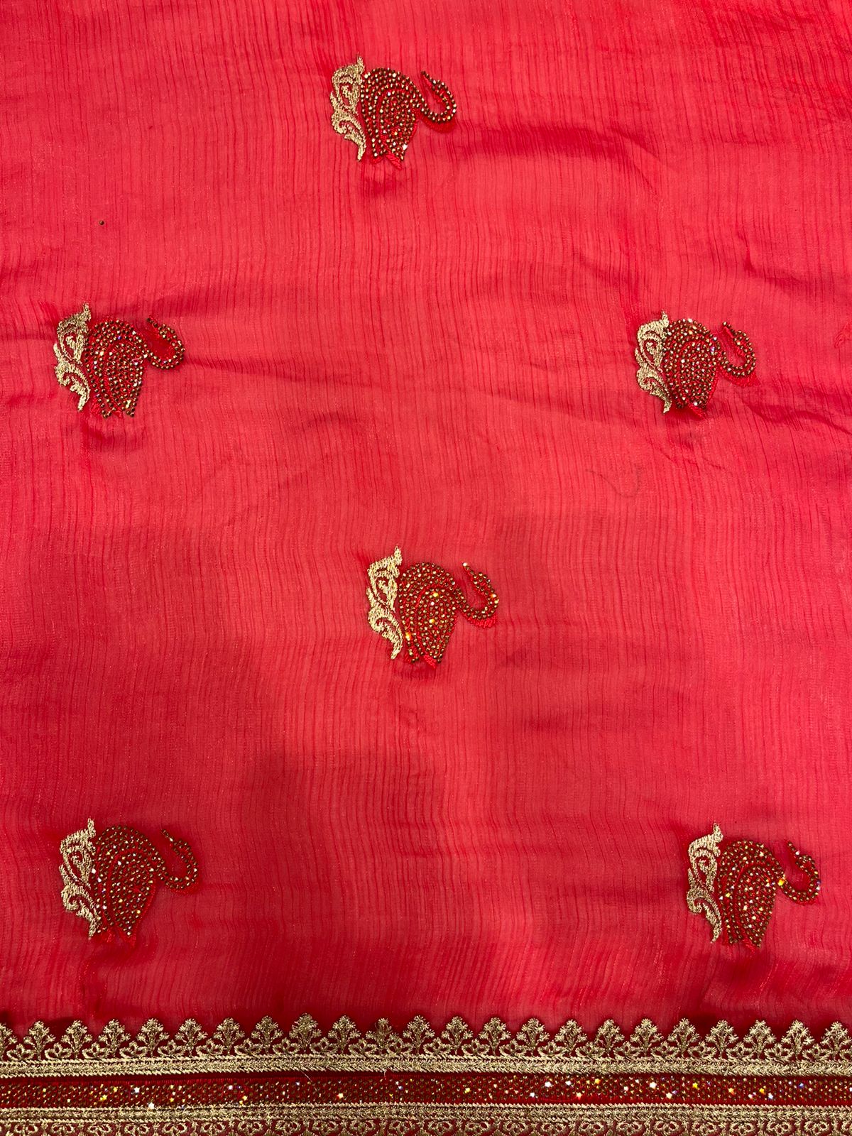 Fancy Red Embroidered Saree with Elegant Gold Border