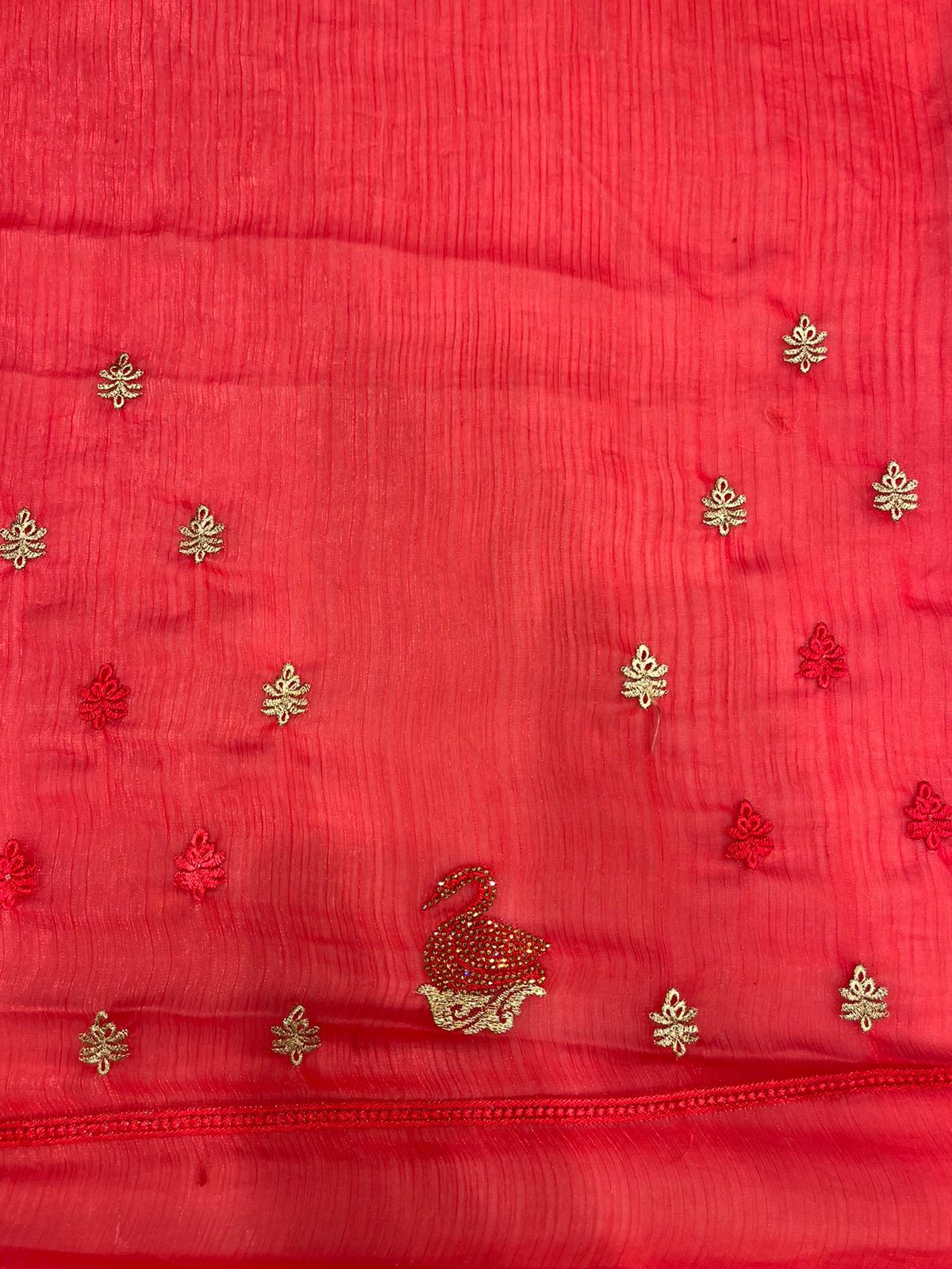 Fancy Red Embroidered Saree with Elegant Gold Border