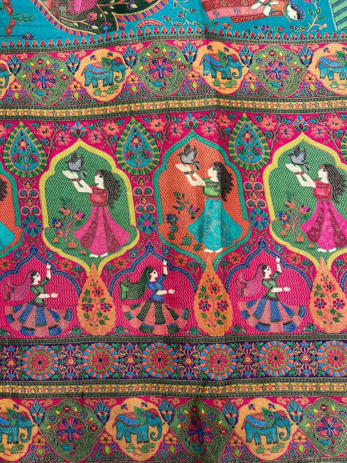 Fancy Teal Green Digital Printed Saree with Traditional Motifs