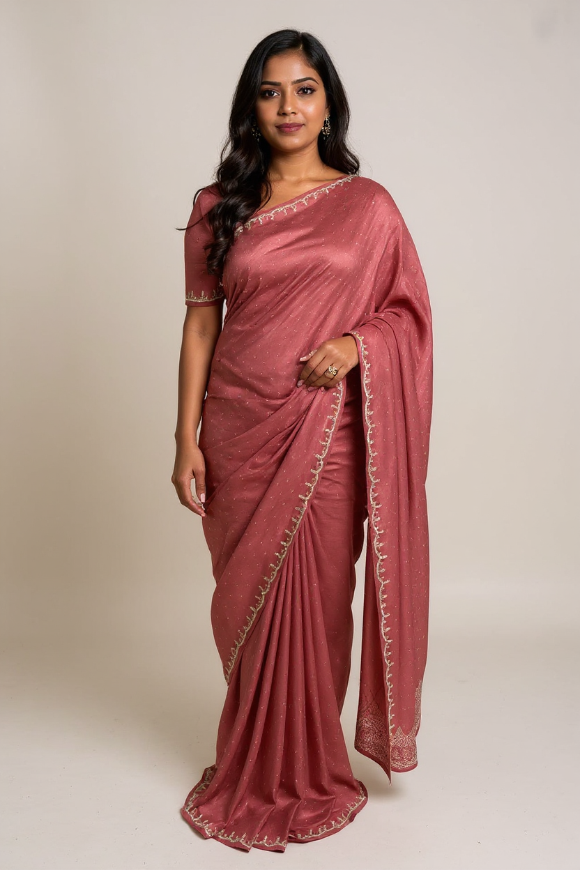 Fancy Dusty Rose Saree with Elegant Embellished Border