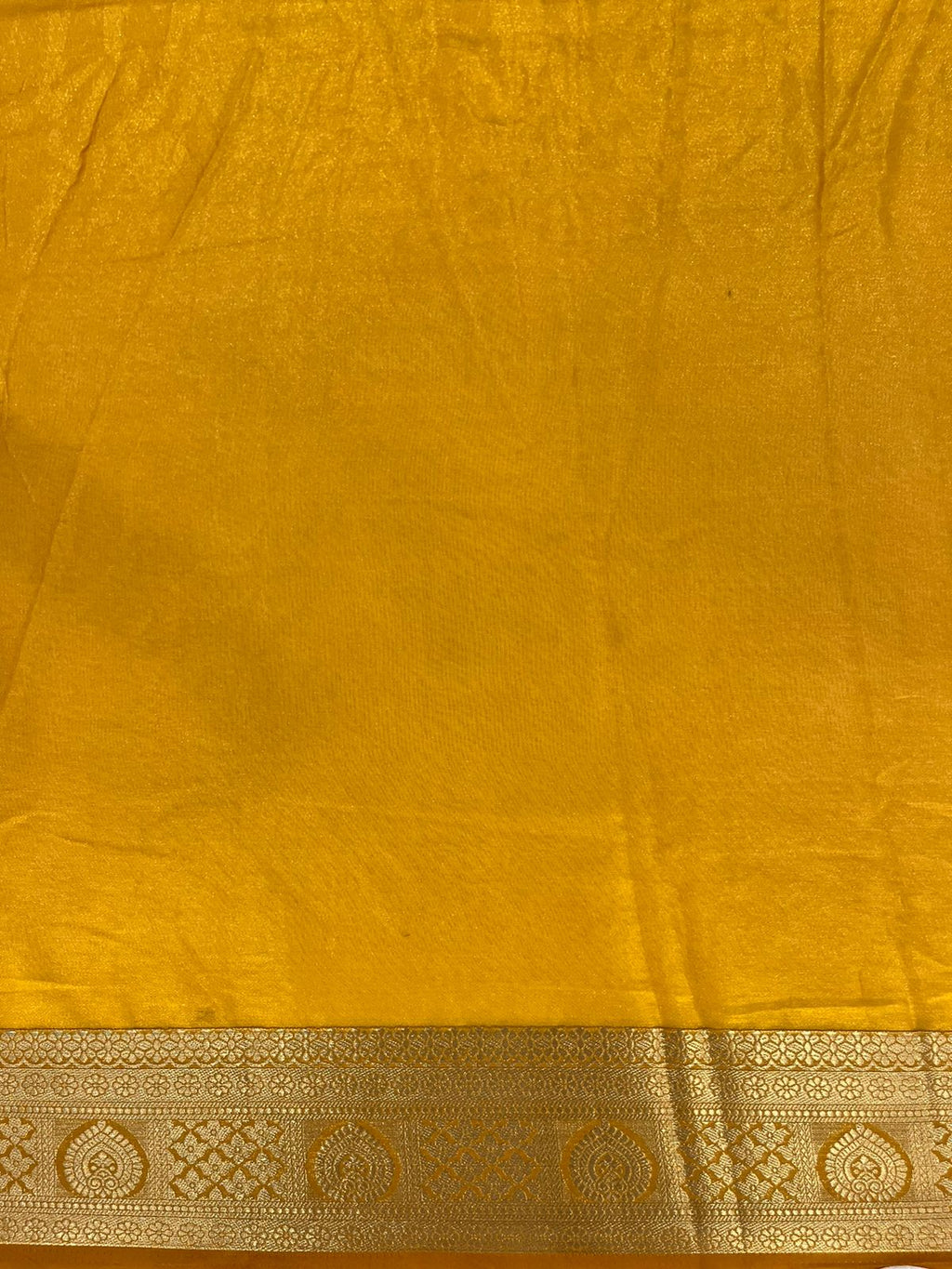 Fancy Mustard Yellow Saree with Rich Gold Border and Printed Motifs