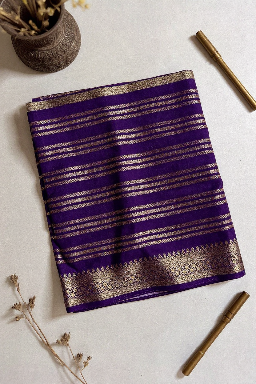 Fancy Kalamkari Printed Saree with Elegant Purple Border
