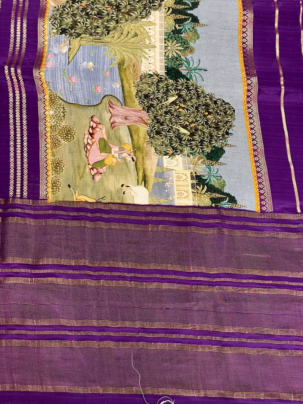 Fancy Kalamkari Printed Saree with Elegant Purple Border