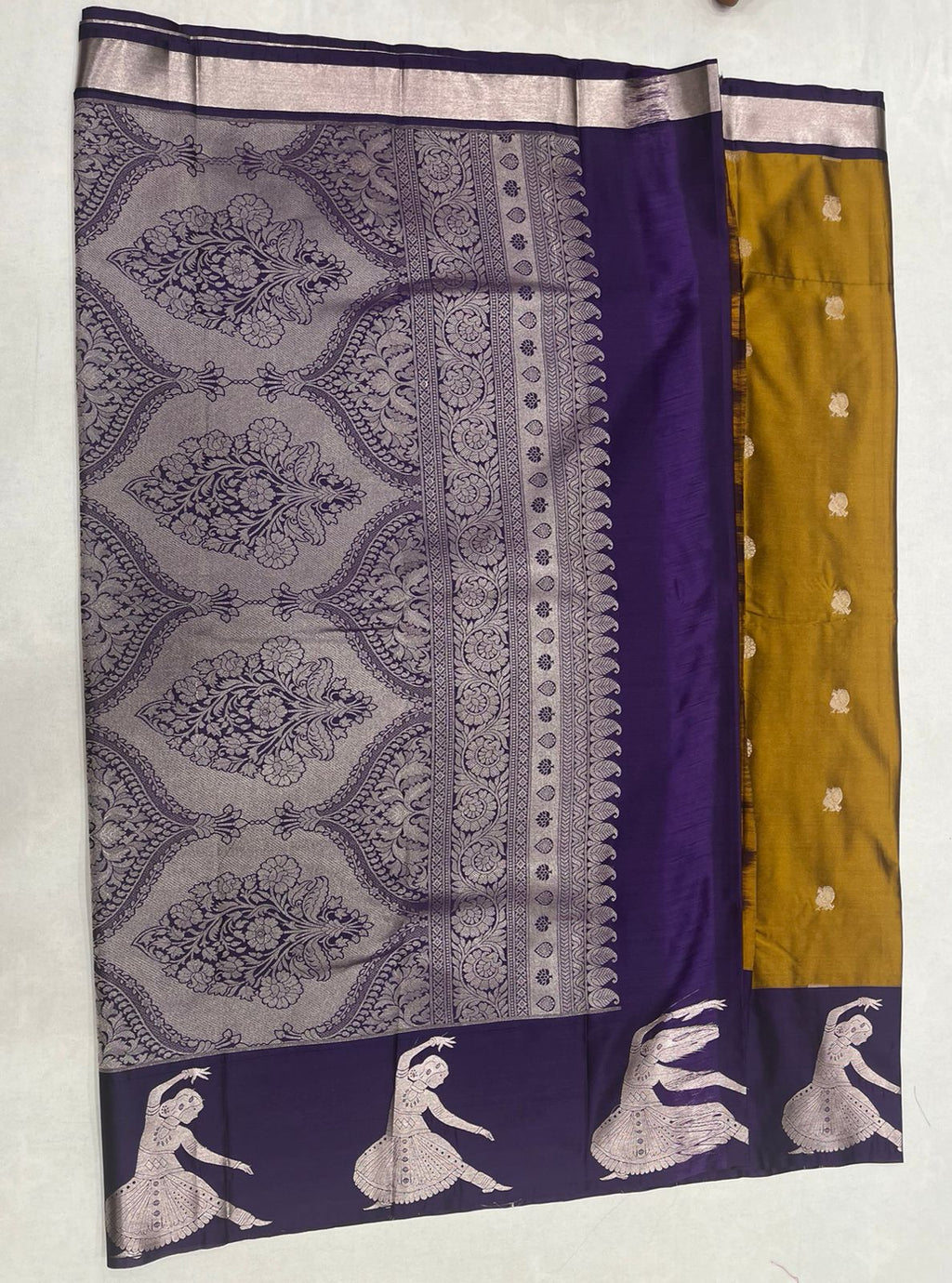 Fancy Mustard Yellow Saree with Elegant Purple Border