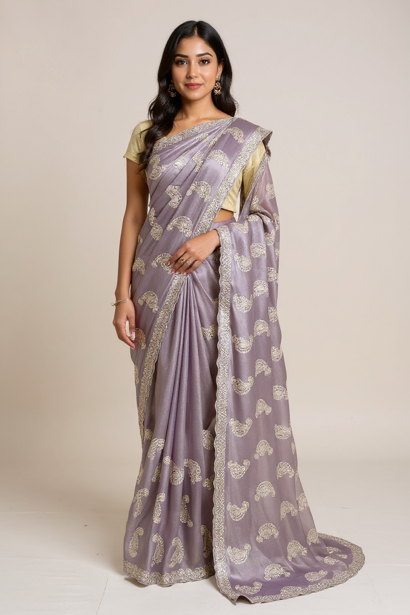 Fancy Light Lavender Saree with Elegant Woven Motifs