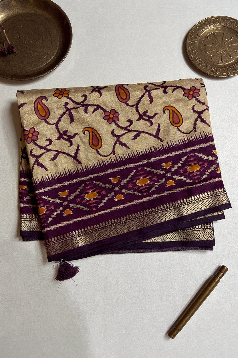 Fancy Ivary Printed Saree with Elegant Traditional Motifs