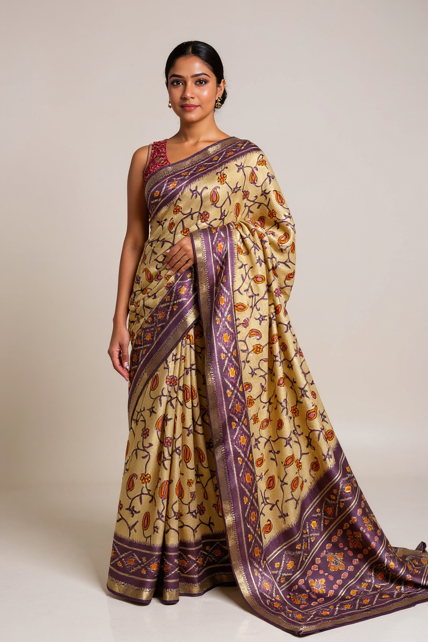 Fancy Ivary Printed Saree with Elegant Traditional Motifs
