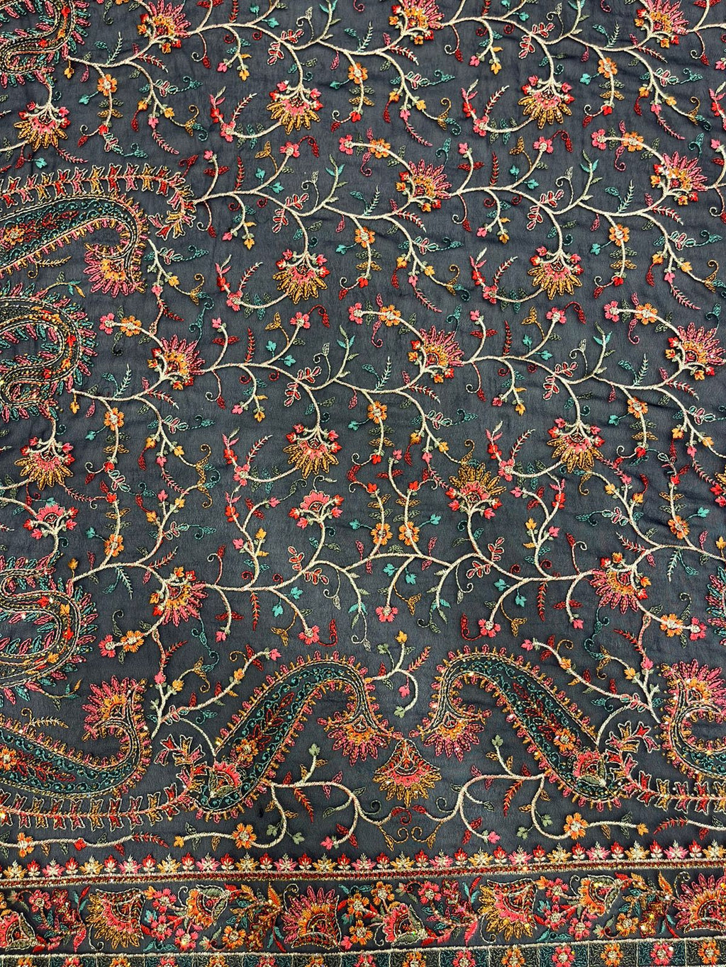 Fancy Navy Blue Saree with Intricate Floral and Paisley Prints