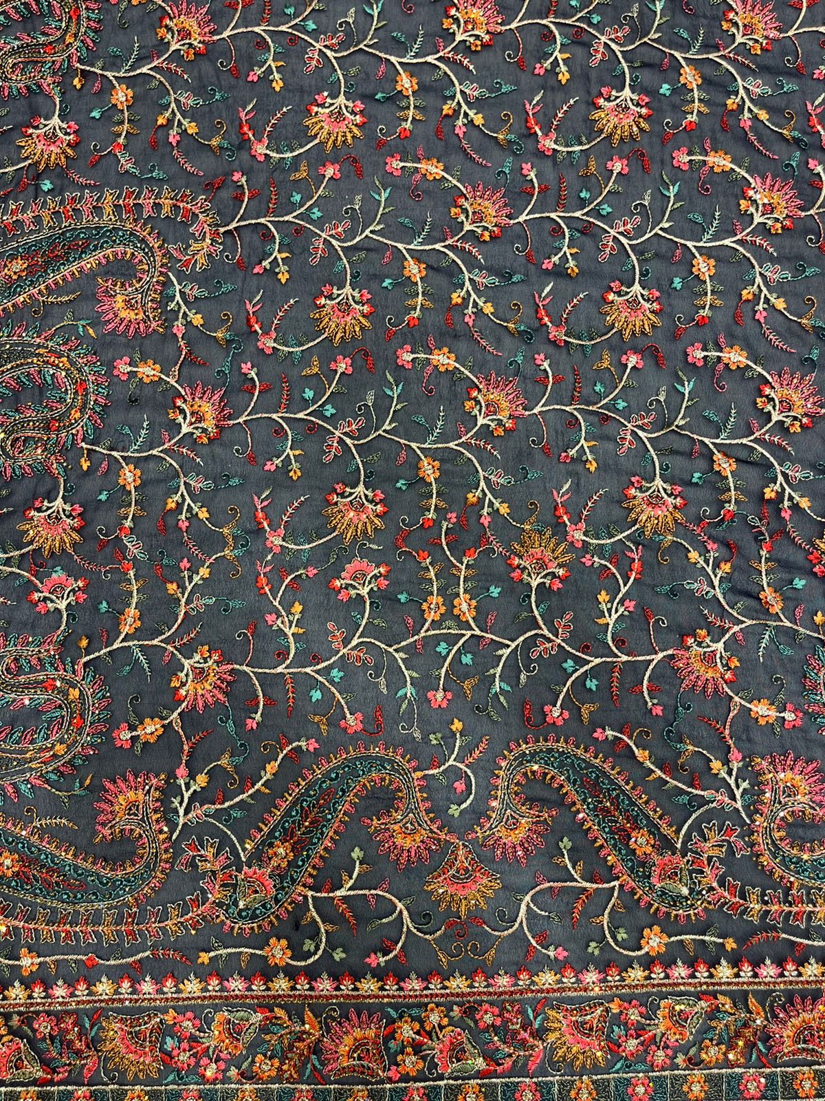 Fancy Navy Blue Saree with Intricate Floral and Paisley Prints