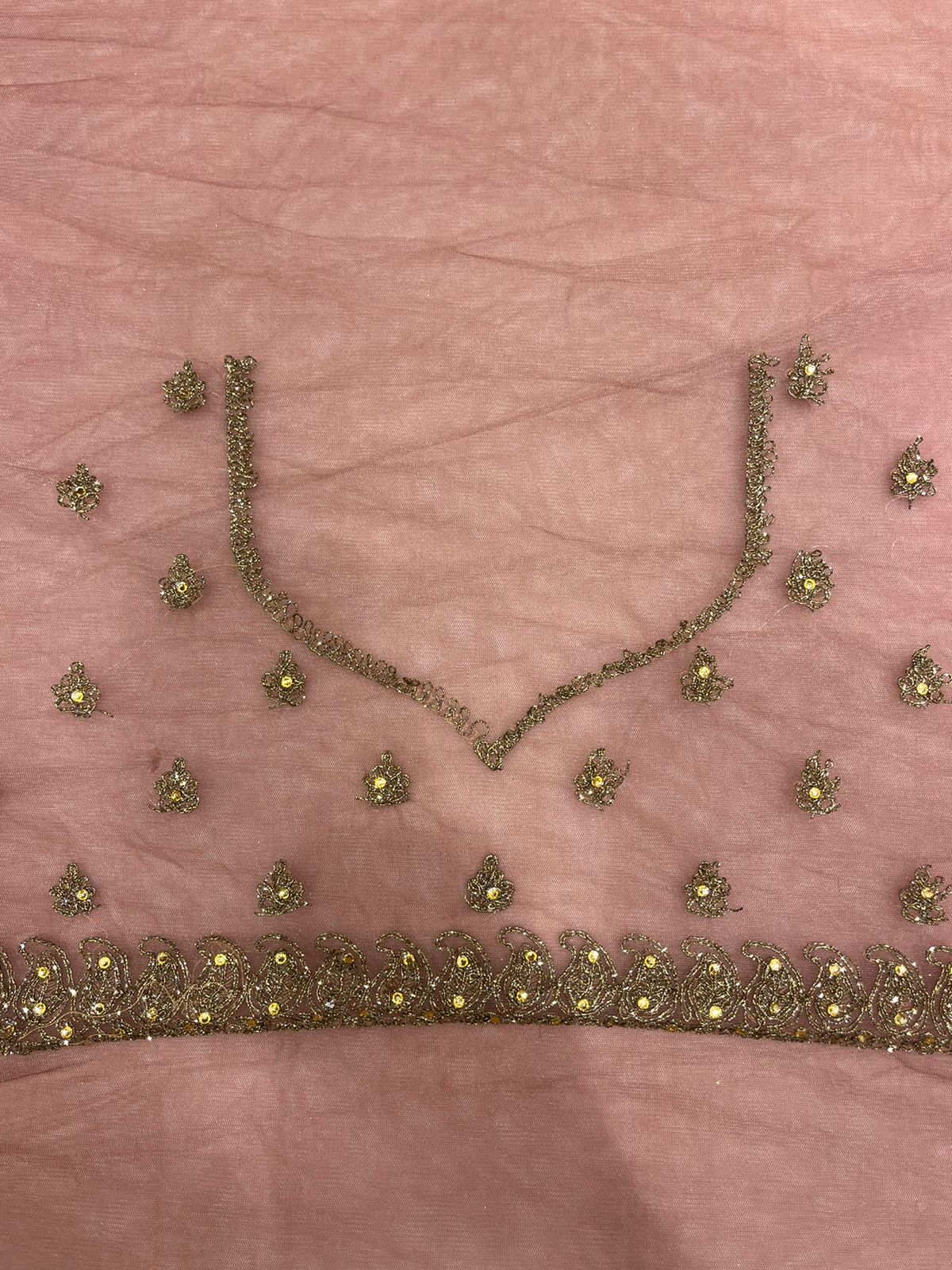 Fancy Peach Pink Saree with Elegant Golden Embroidery