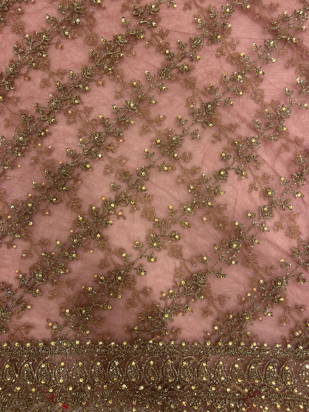 Fancy Peach Pink Saree with Elegant Golden Embroidery