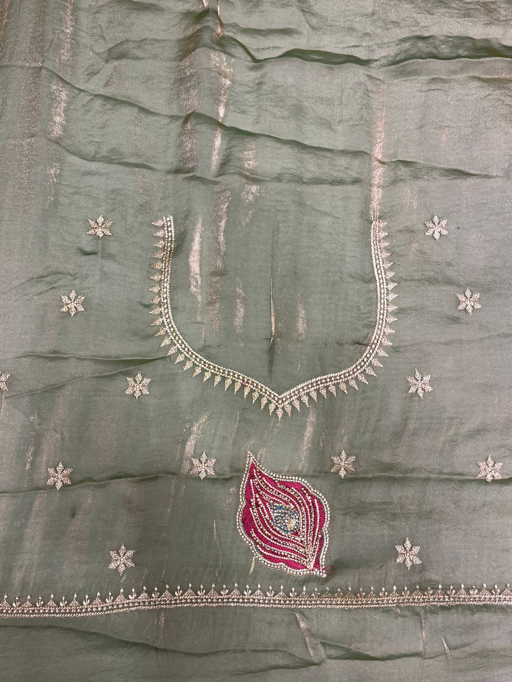 Fancy Pista Green Saree with Elegant Embroidered Border