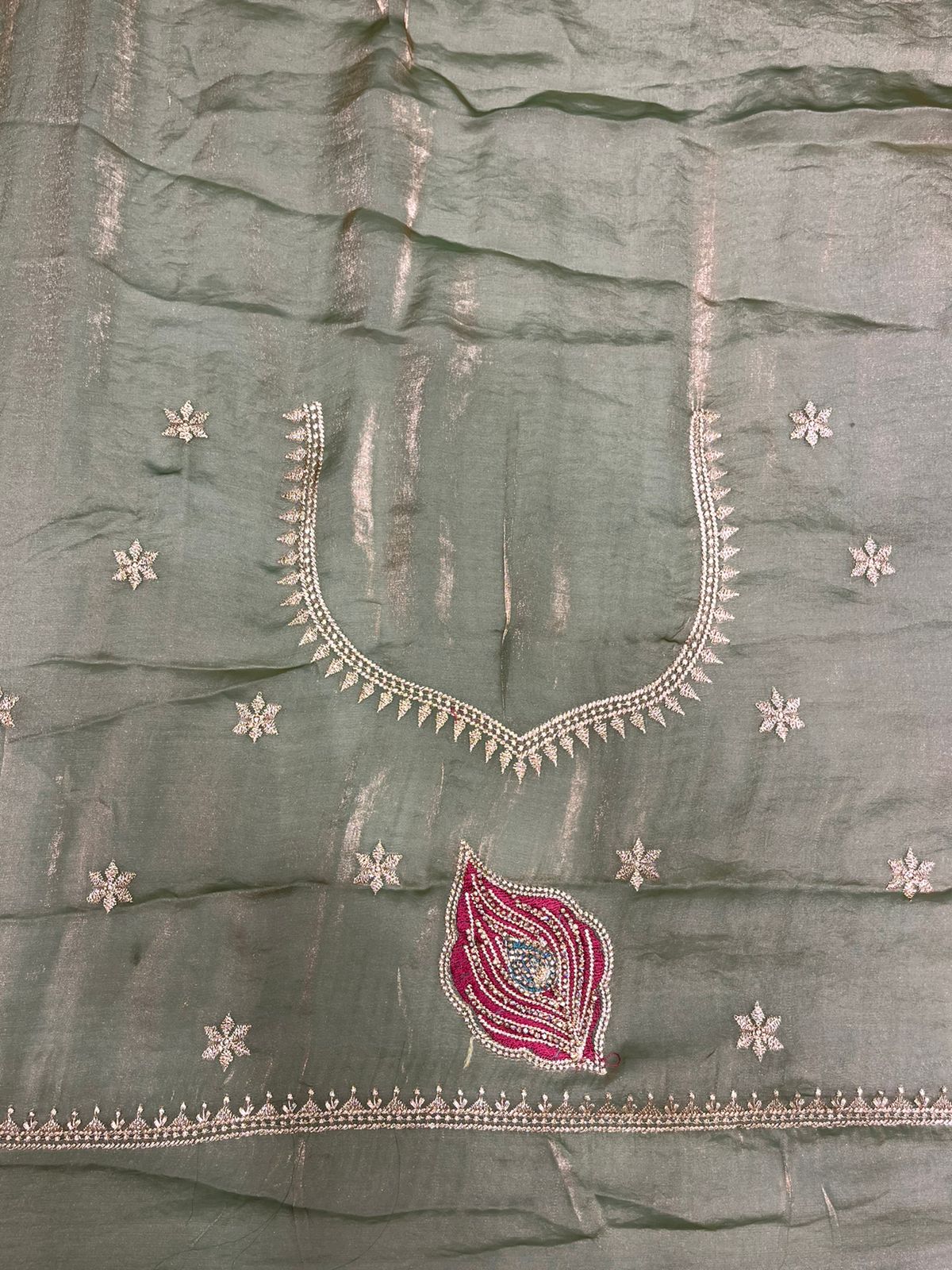 Fancy Pista Green Saree with Elegant Embroidered Border