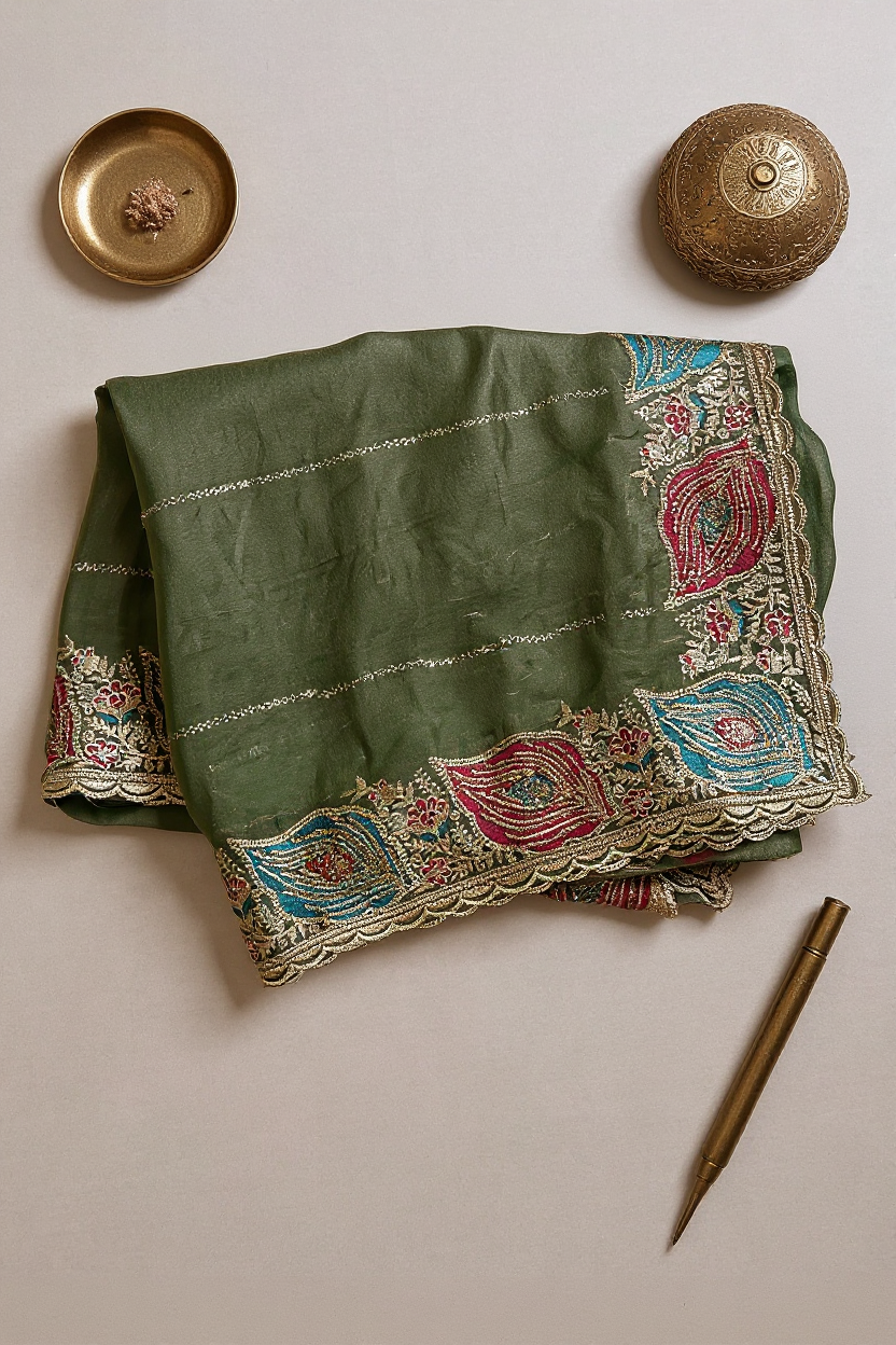 Fancy Pista Green Saree with Elegant Embroidered Border