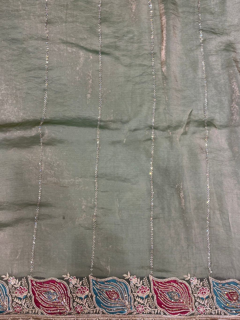 Fancy Pista Green Saree with Elegant Embroidered Border