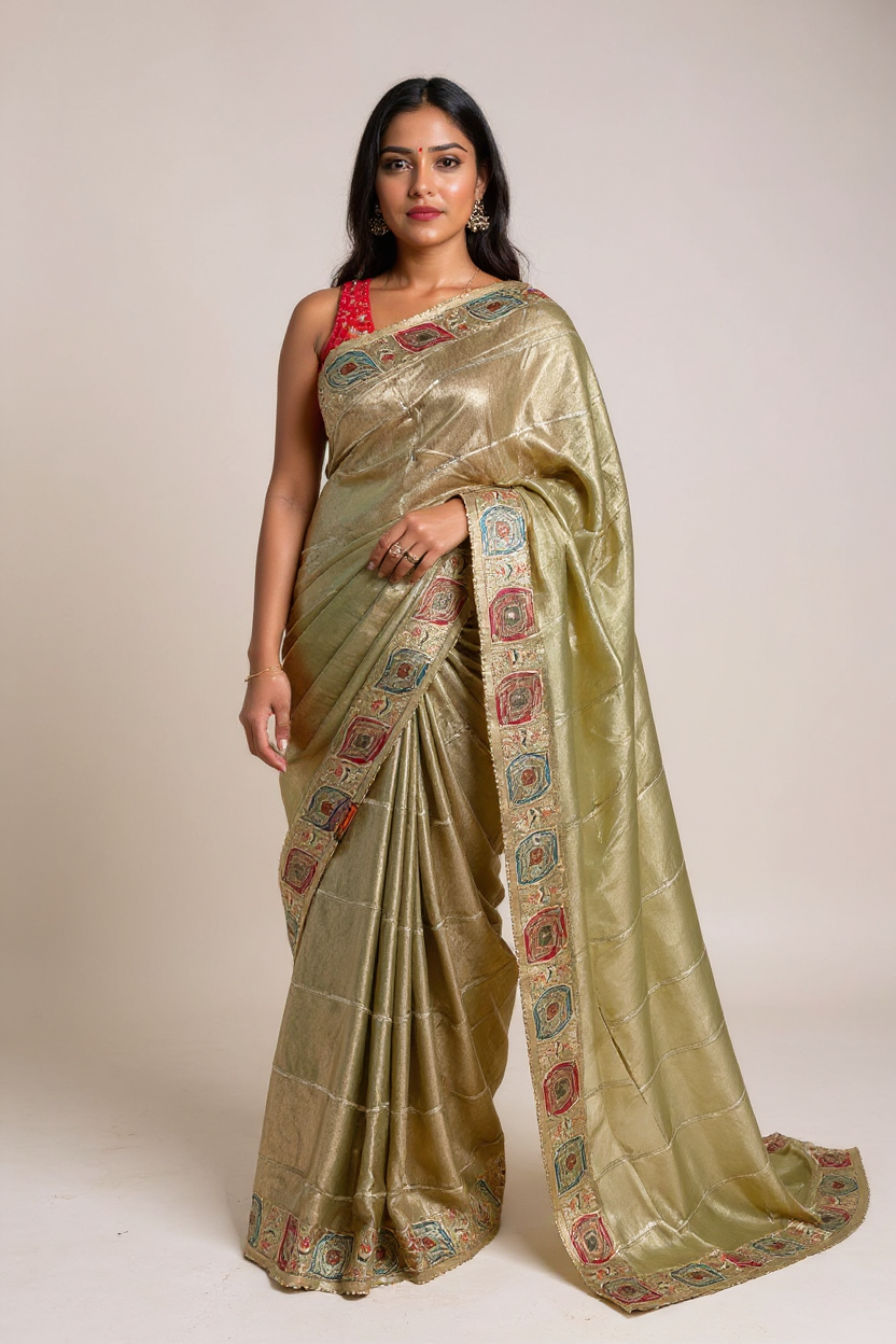 Fancy Pista Green Saree with Elegant Embroidered Border