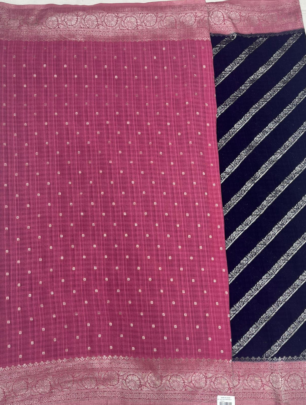 Elegant Navy Blue Georgette Saree with Soft Pink Border