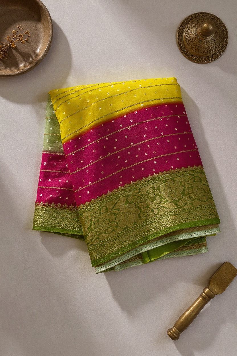 Elegant Multicolor Georgette Saree with Contrast Border