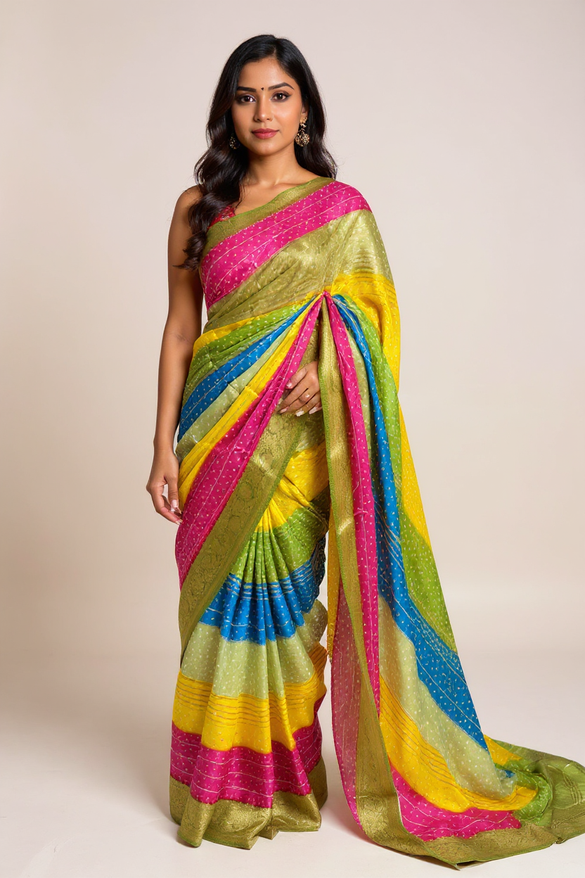 Elegant Multicolor Georgette Saree with Contrast Border