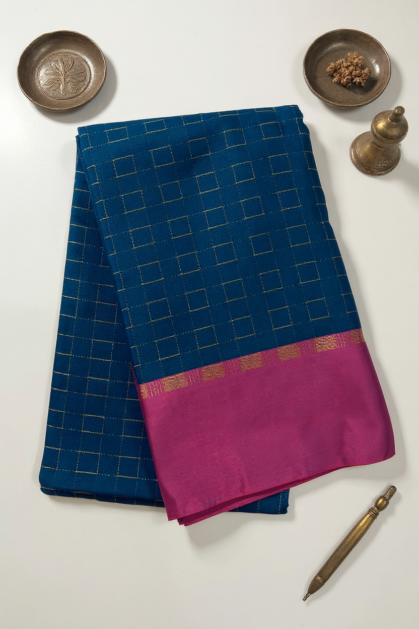 Elegant Soft Silk Saree in Peacock Green & Pink Border