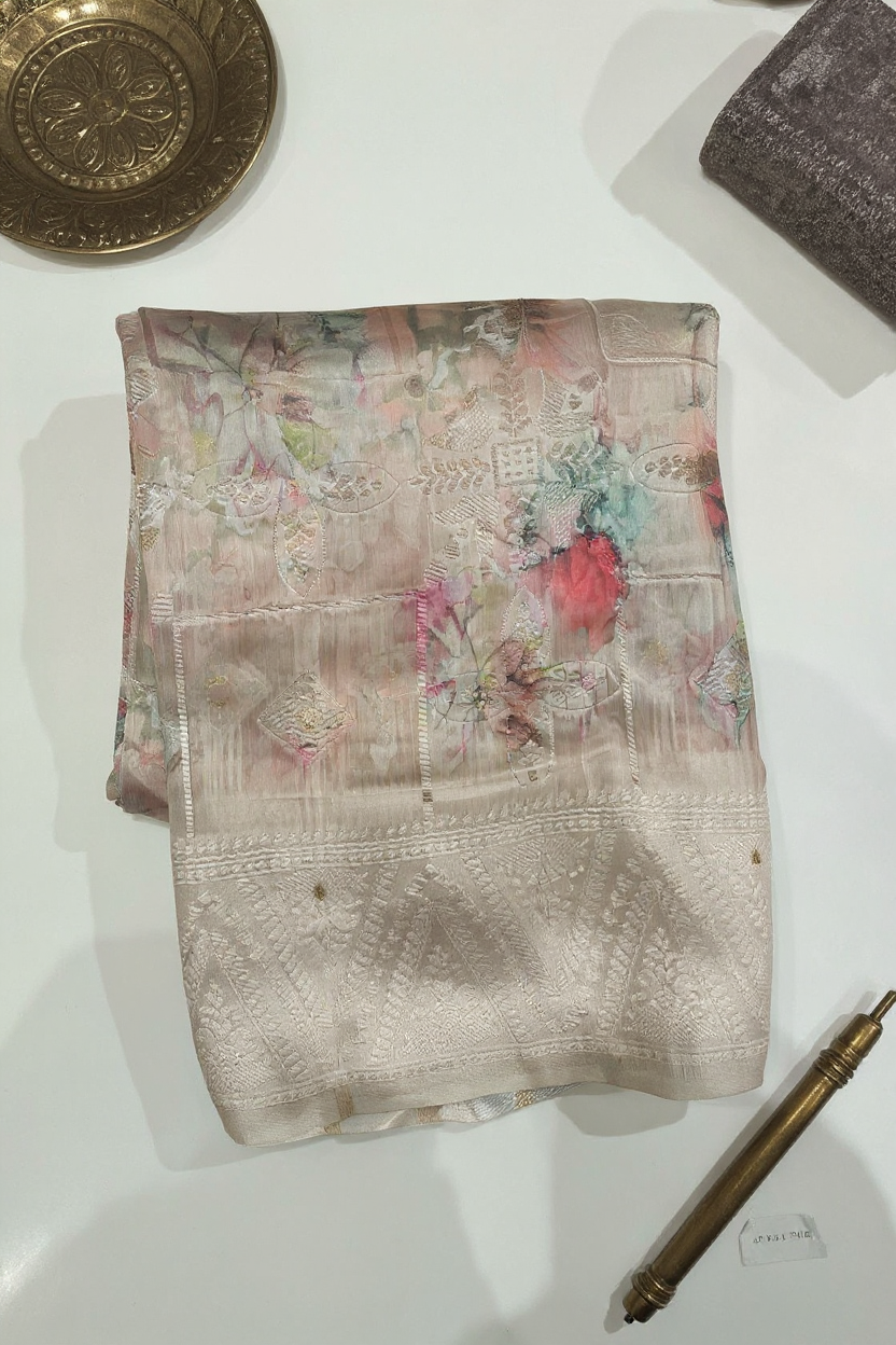 Cream Soft Silk Saree with Digital Prints – Festive Elegance by Silk Studio