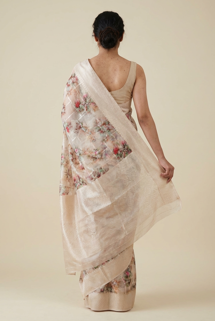 Cream Soft Silk Saree with Digital Prints – Festive Elegance by Silk Studio