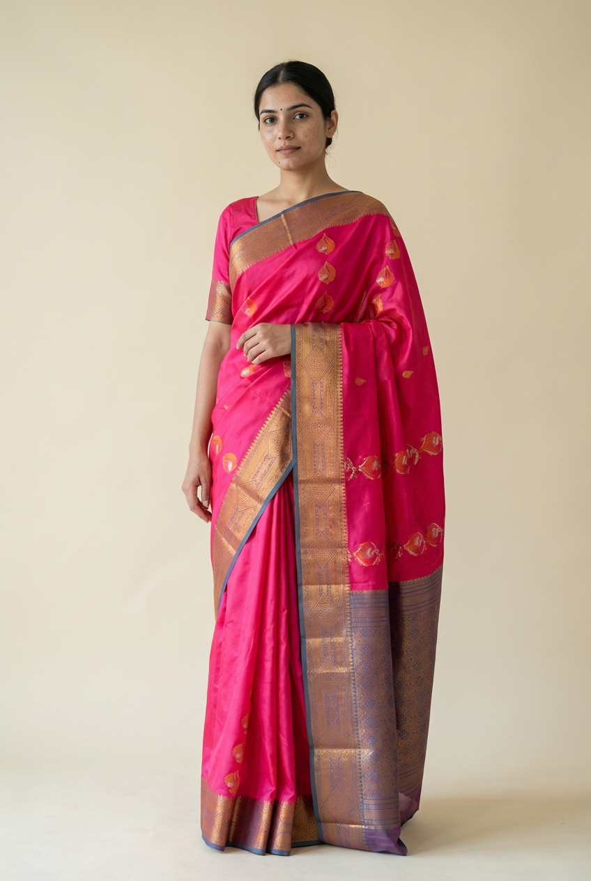 Premium Mejanta Pink Soft Silk Saree Highlighted with Lavender Border