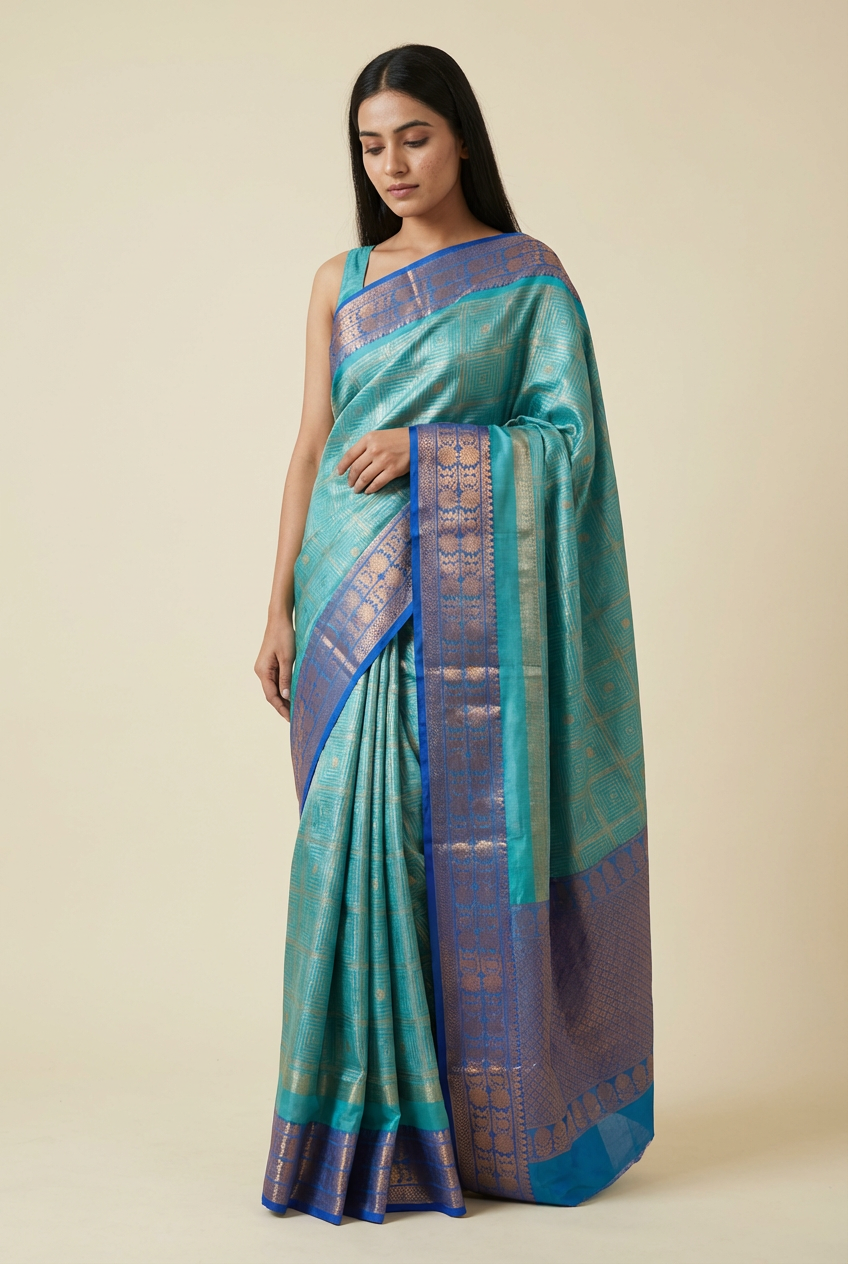 Sky Blue Soft Silk Saree with Peacock Blue Border – Festive Elegance by Silk Studio