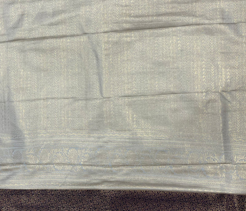 Classic Navy Blue Tissue Saree with Cream Border