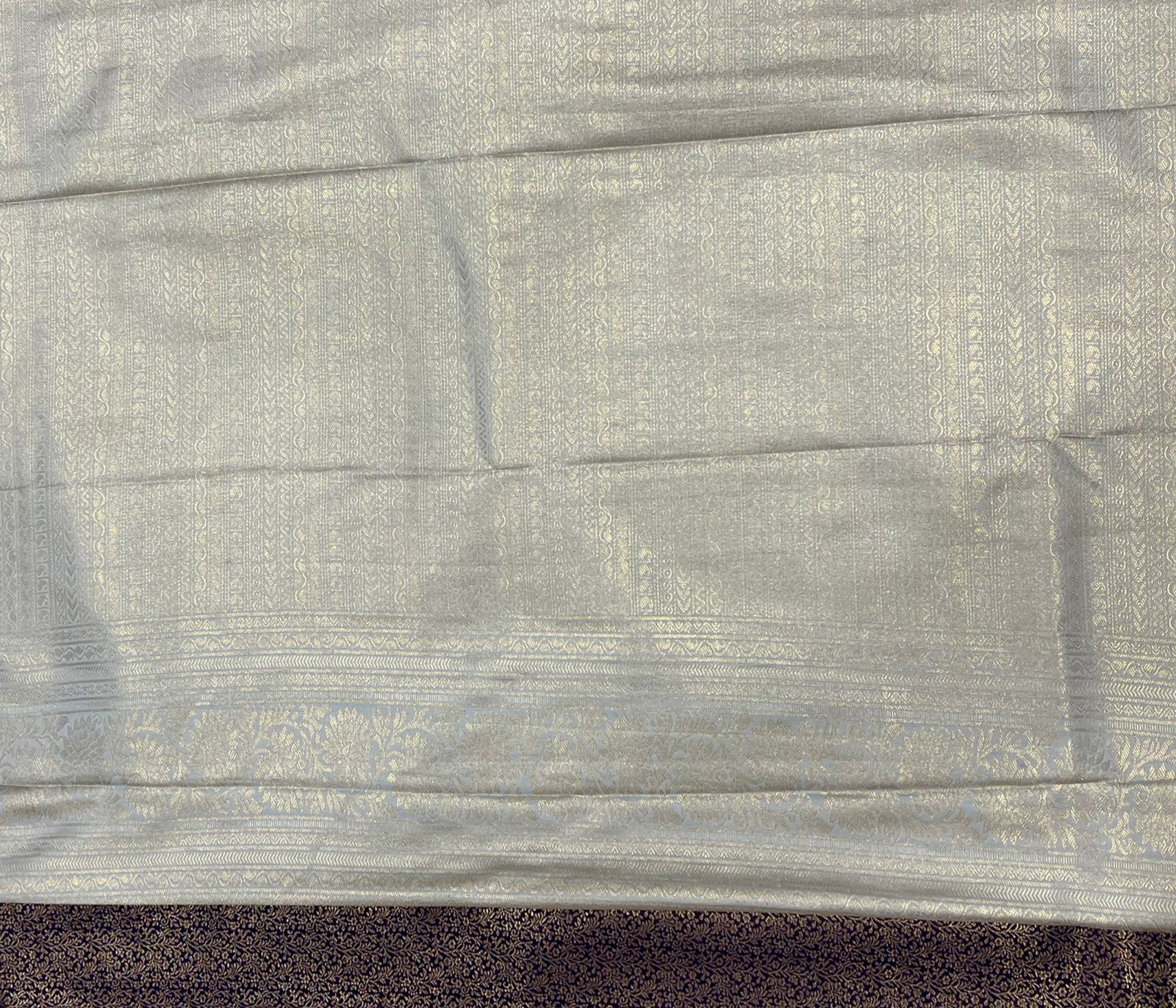 Classic Navy Blue Tissue Saree with Cream Border