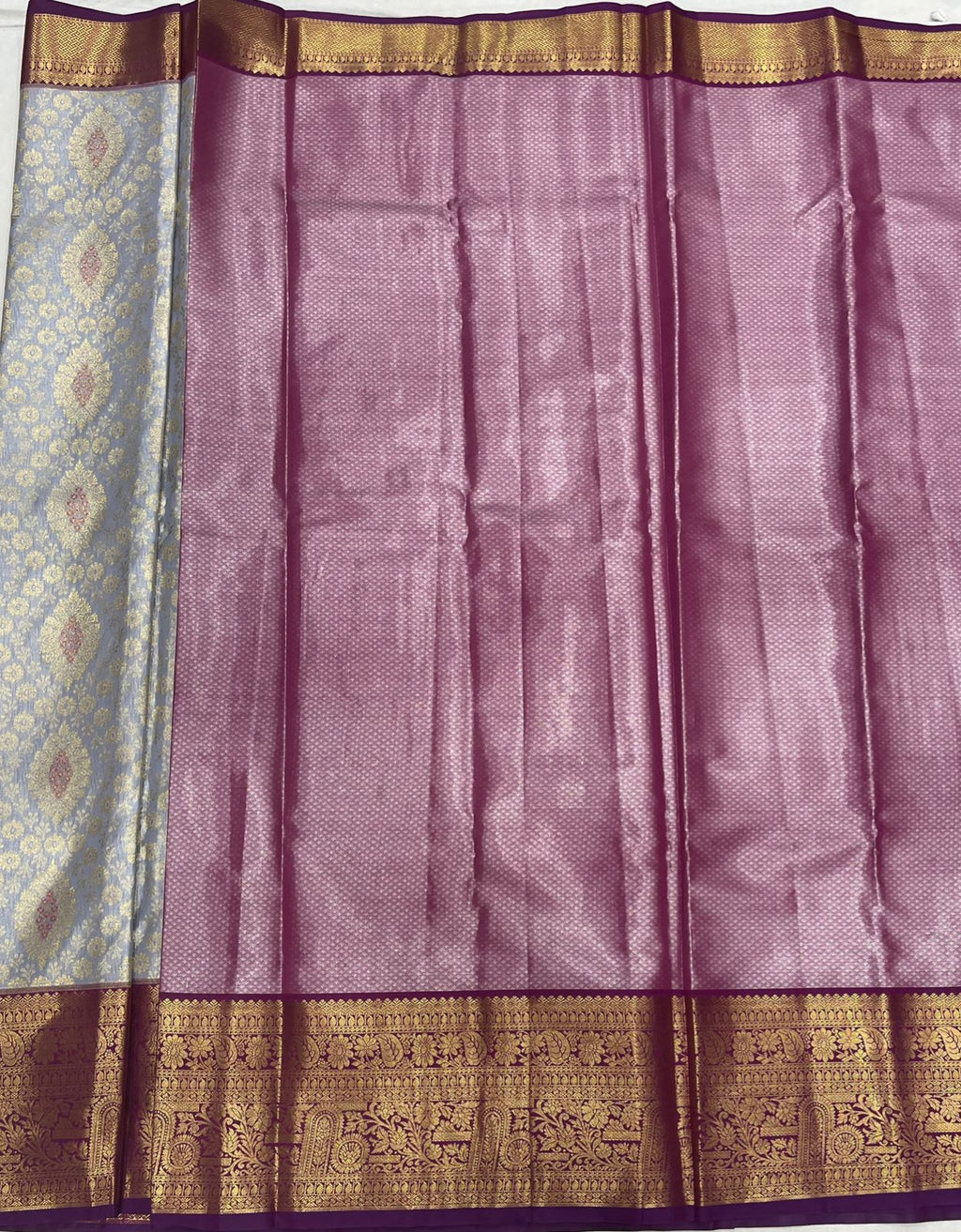 Elegant Light Sky Blue Tissue Saree with Purple Border