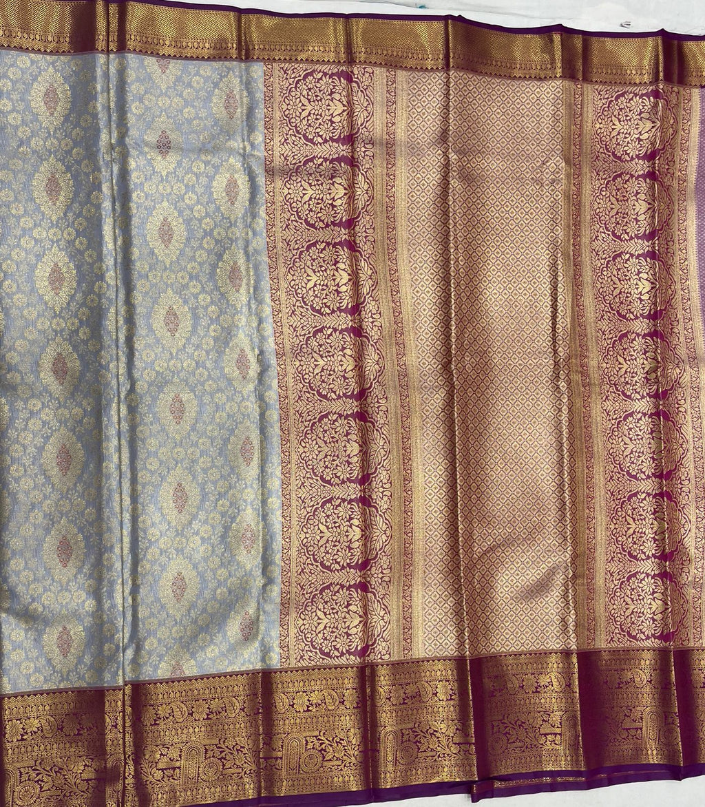Elegant Light Sky Blue Tissue Saree with Purple Border