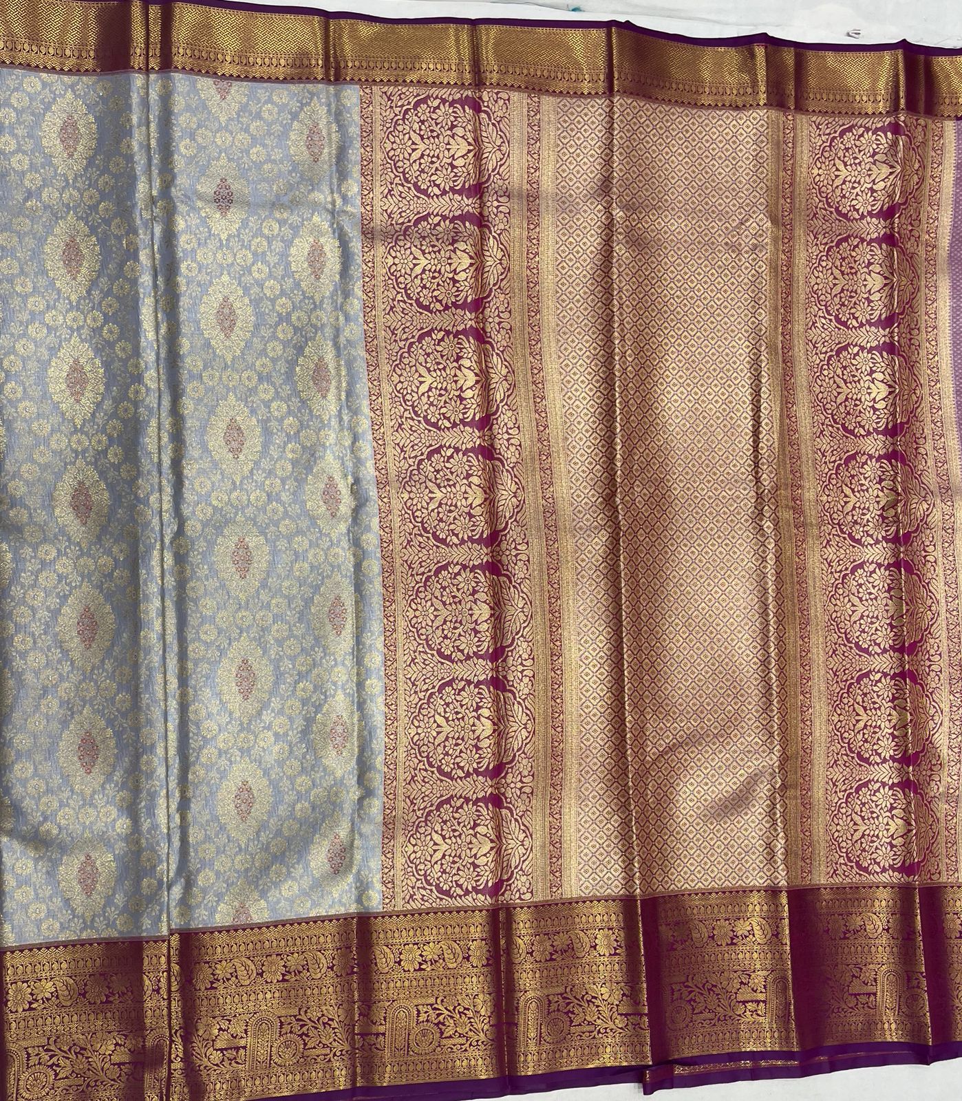 Elegant Light Sky Blue Tissue Saree with Purple Border