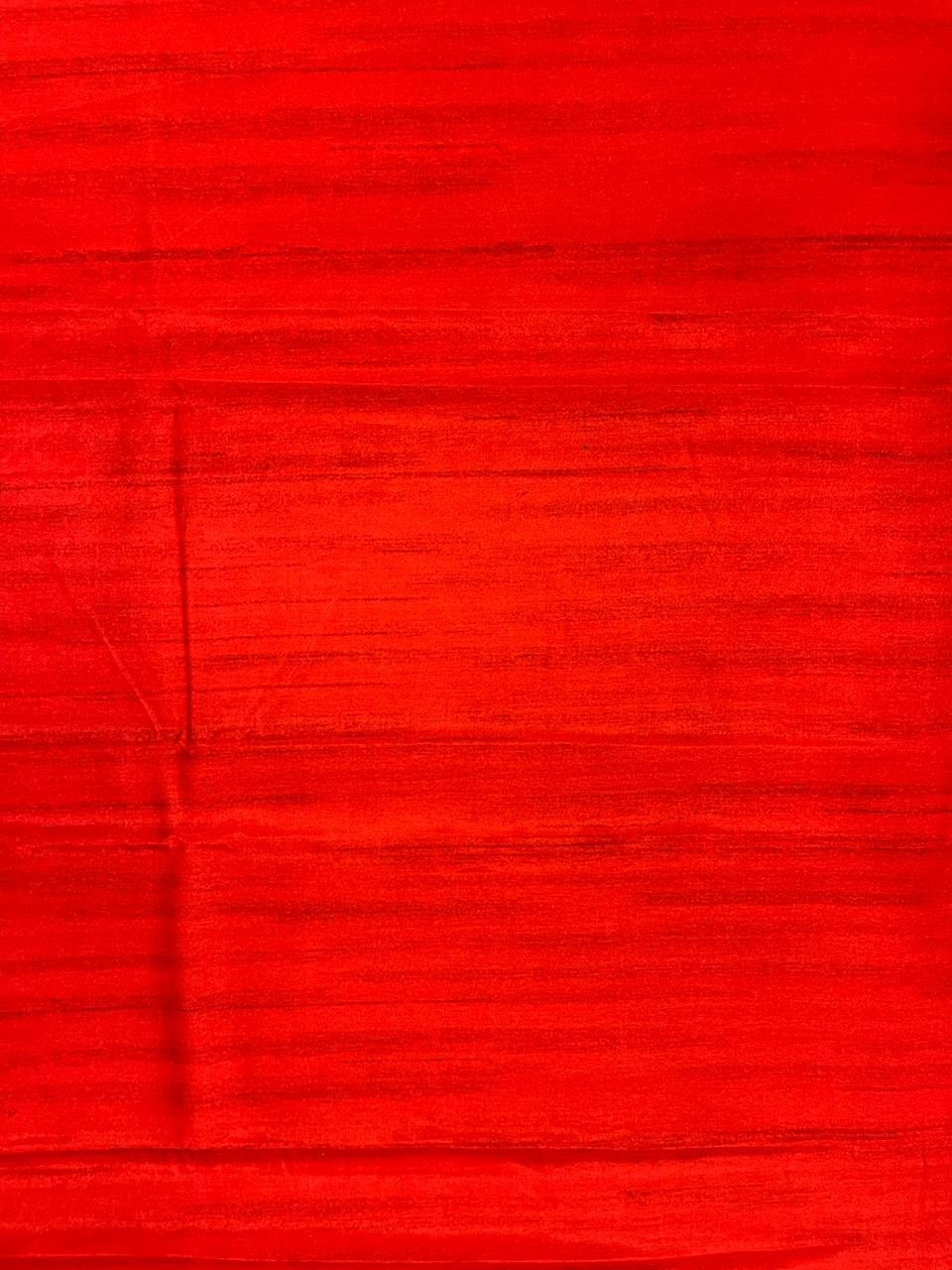 Cream and Red Printed Tissue Saree with Traditional Pallu