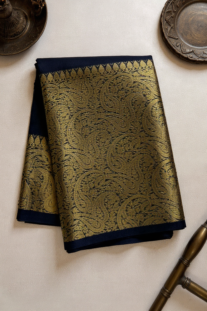Black and Gold Woven Tissue Saree with Rich Traditional Border