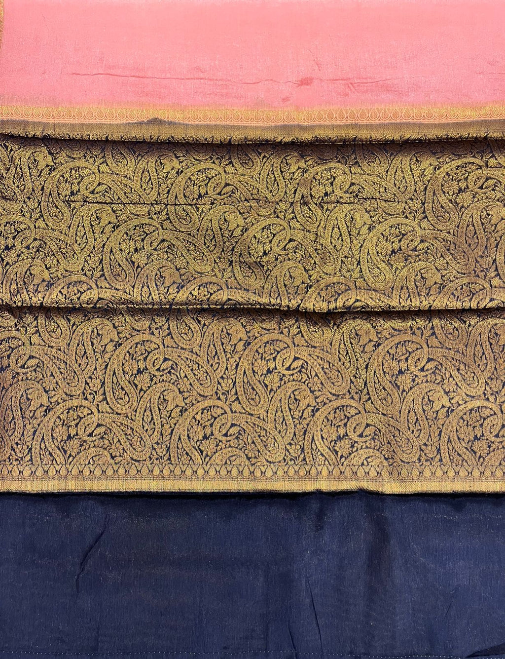 Peach Pink Tissue Saree with Rich Gold Woven Border