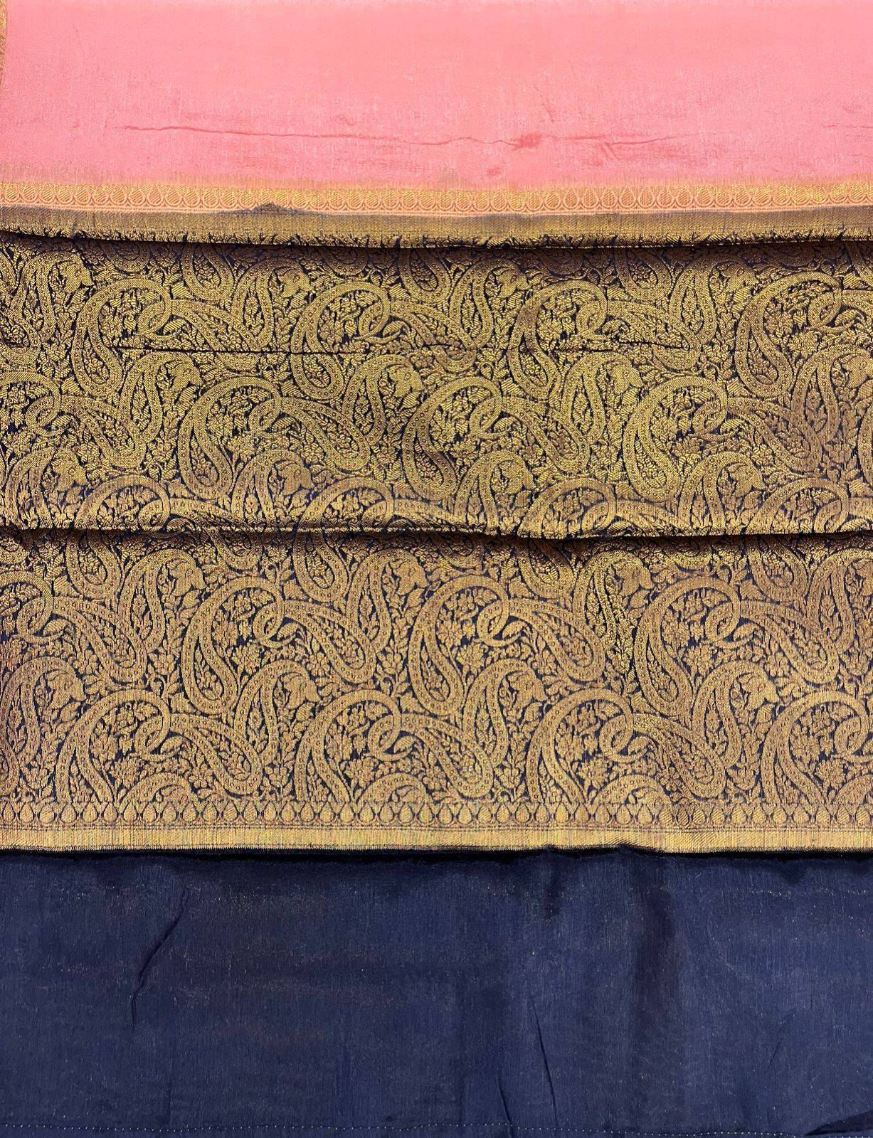 Peach Pink Tissue Saree with Rich Gold Woven Border