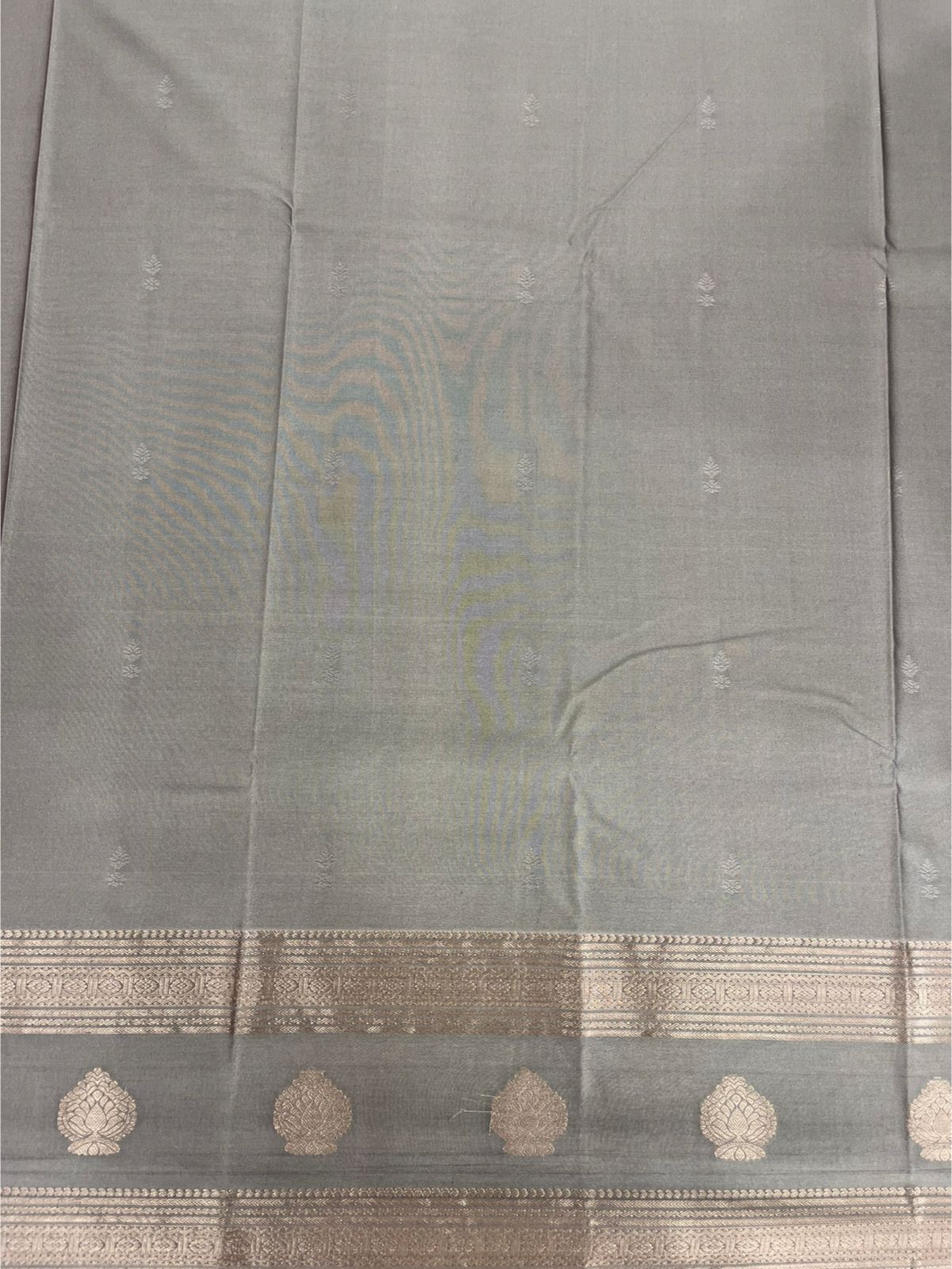 Purple Tissue Saree with Elegant Silver-Gold Woven Border