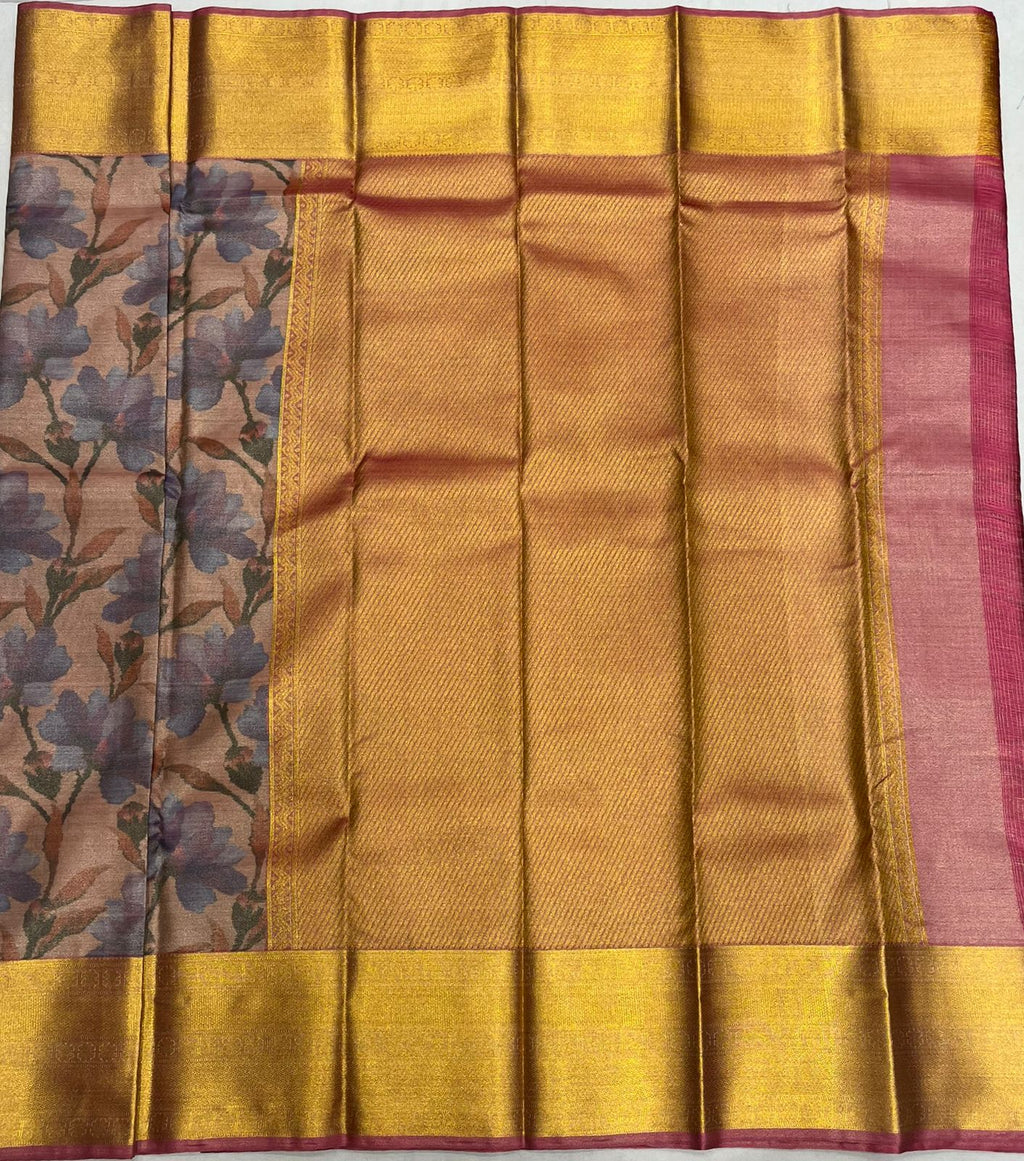Elegant Digital Printed Tissue Saree with Yellow Border